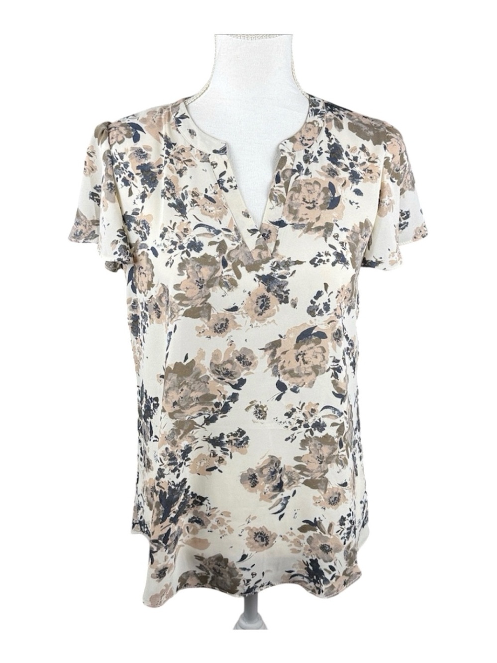 Maurices Earth Tone Flutter Sleeve Split Neck Blouse